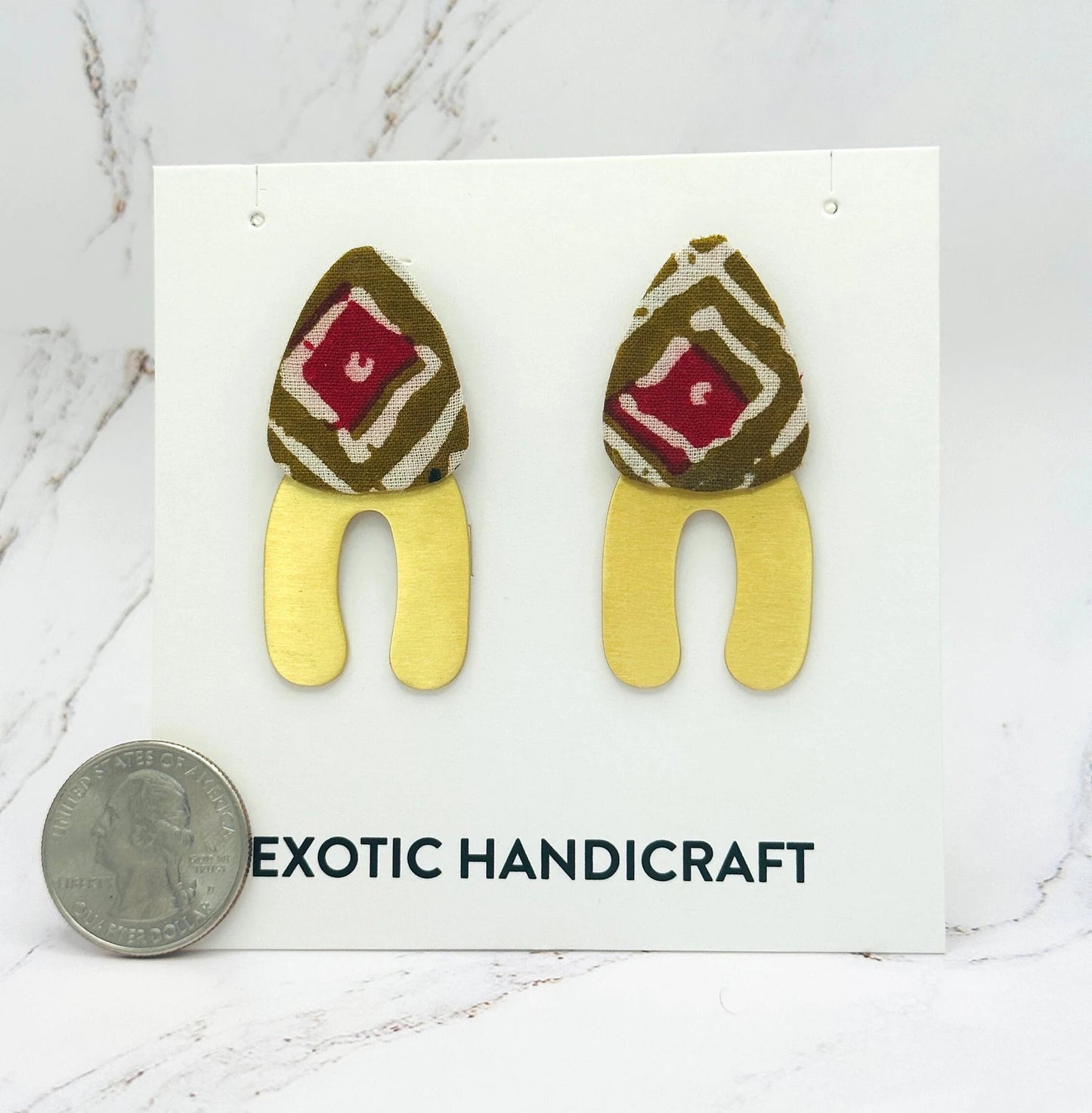 Sunrise Arches- Hand-Painted Fabric Dangle Modern Gold Earrings