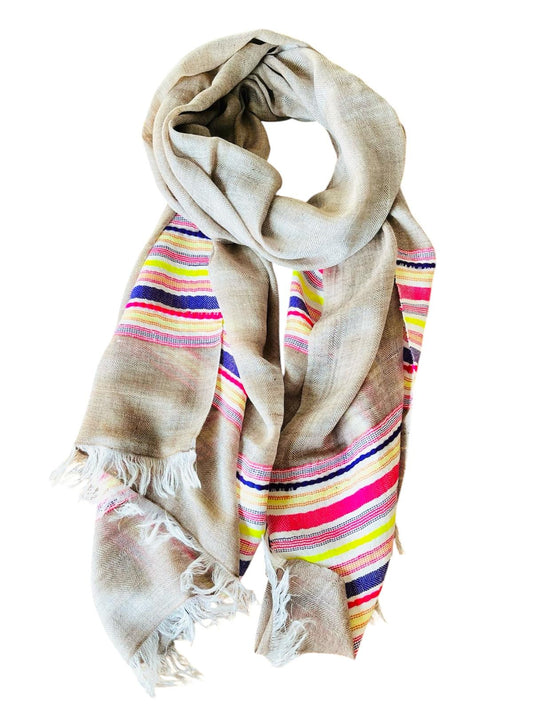 Warm Mauve Beige with Spaced Out Linework - Pashmina Cashmere Scarf